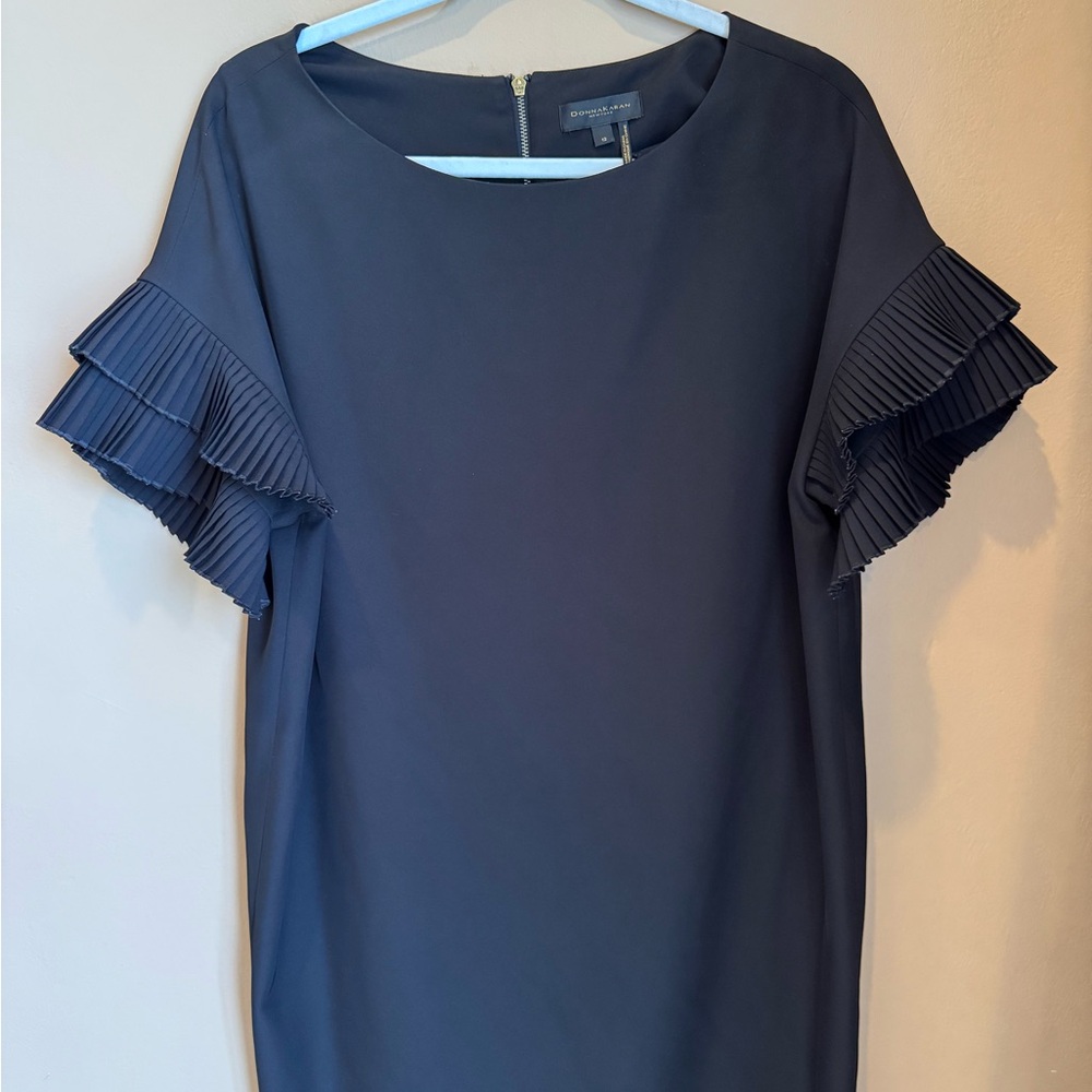 Donna Karan Black Pleated Sleeve Shift Dress